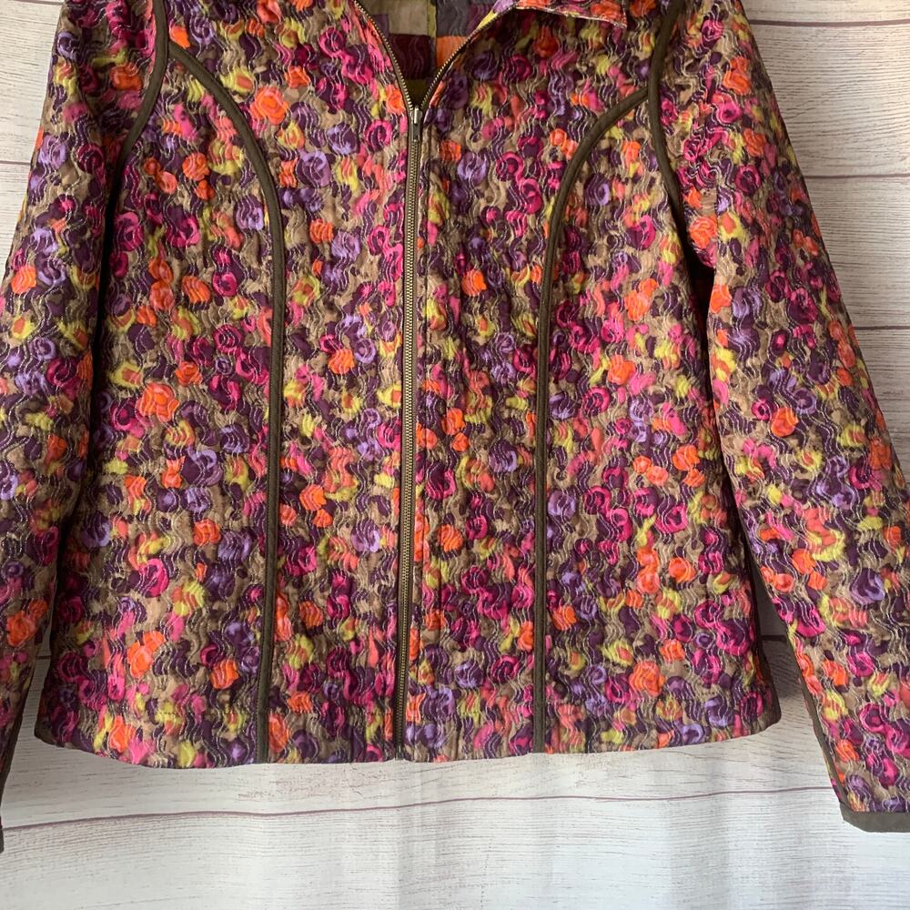 Reversible Multicolor Full Zip Jacket Patchwork Colorblock Quilt and Floral Side - Picture 8 of 16